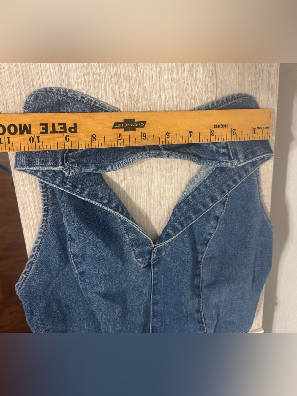 We The Free Sweet Thing Denim Flare Jumpsuit Halter Boho Festival Med *Read* - Picture 16 of 16